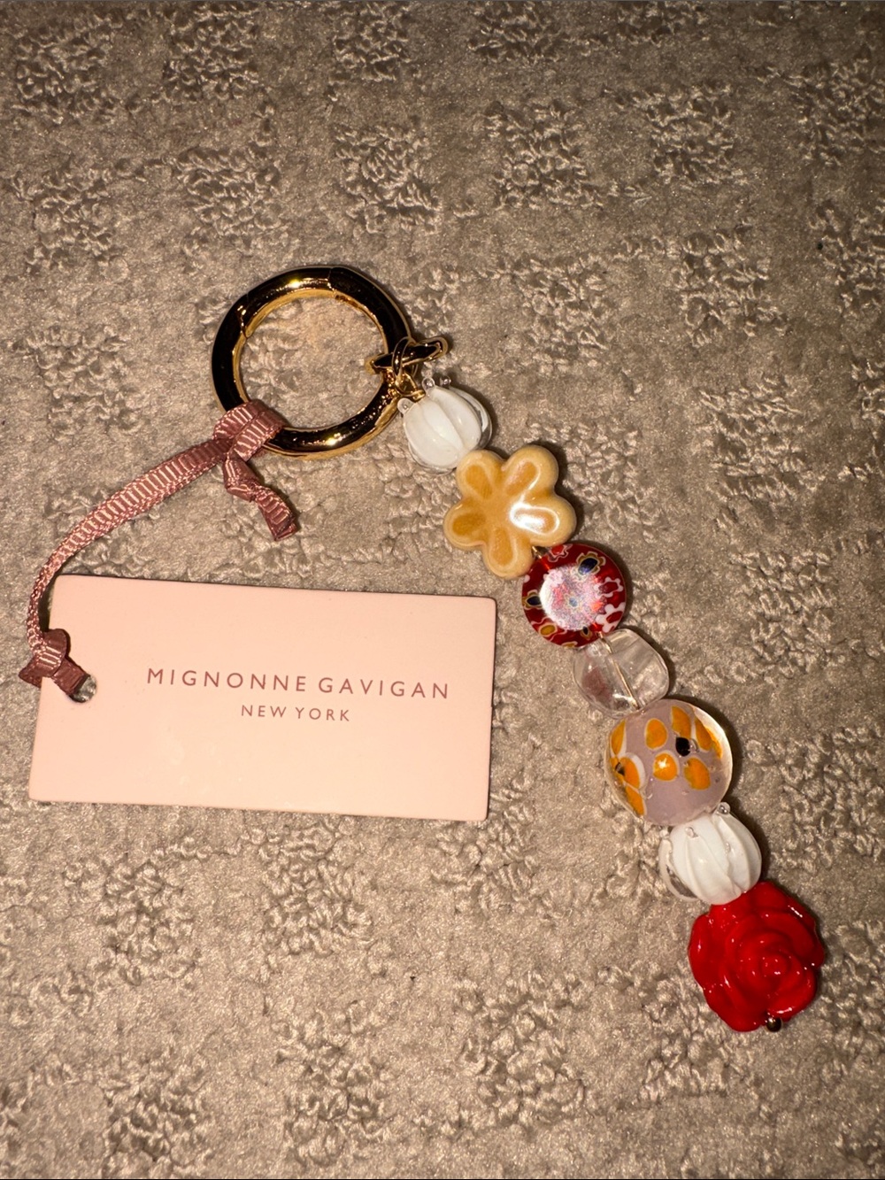 Mignonne Gavigan Red, Yellow & White Beaded Bag Charm